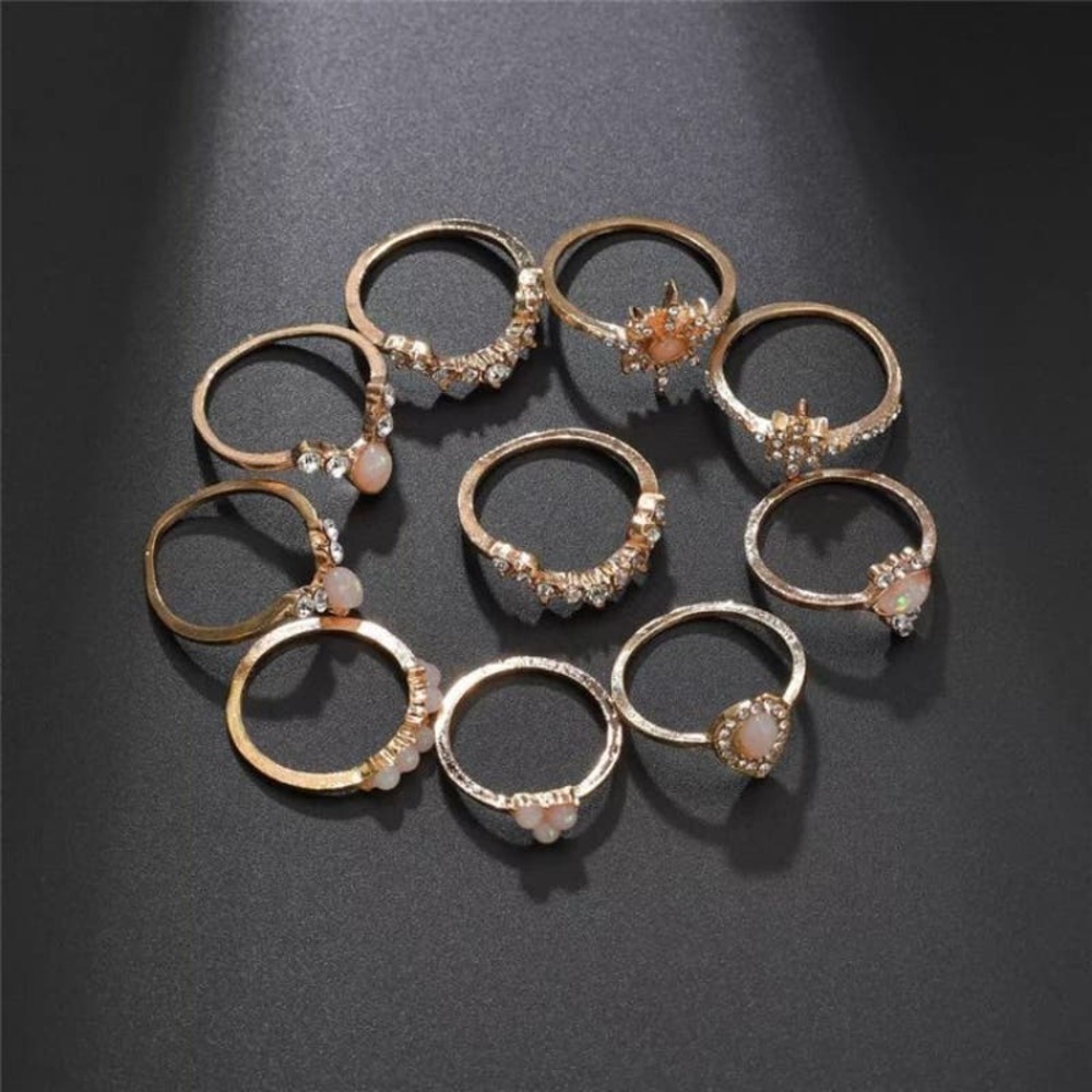 10 Piece Golden Starburst Midi Ring Set - Picture 3 of 7